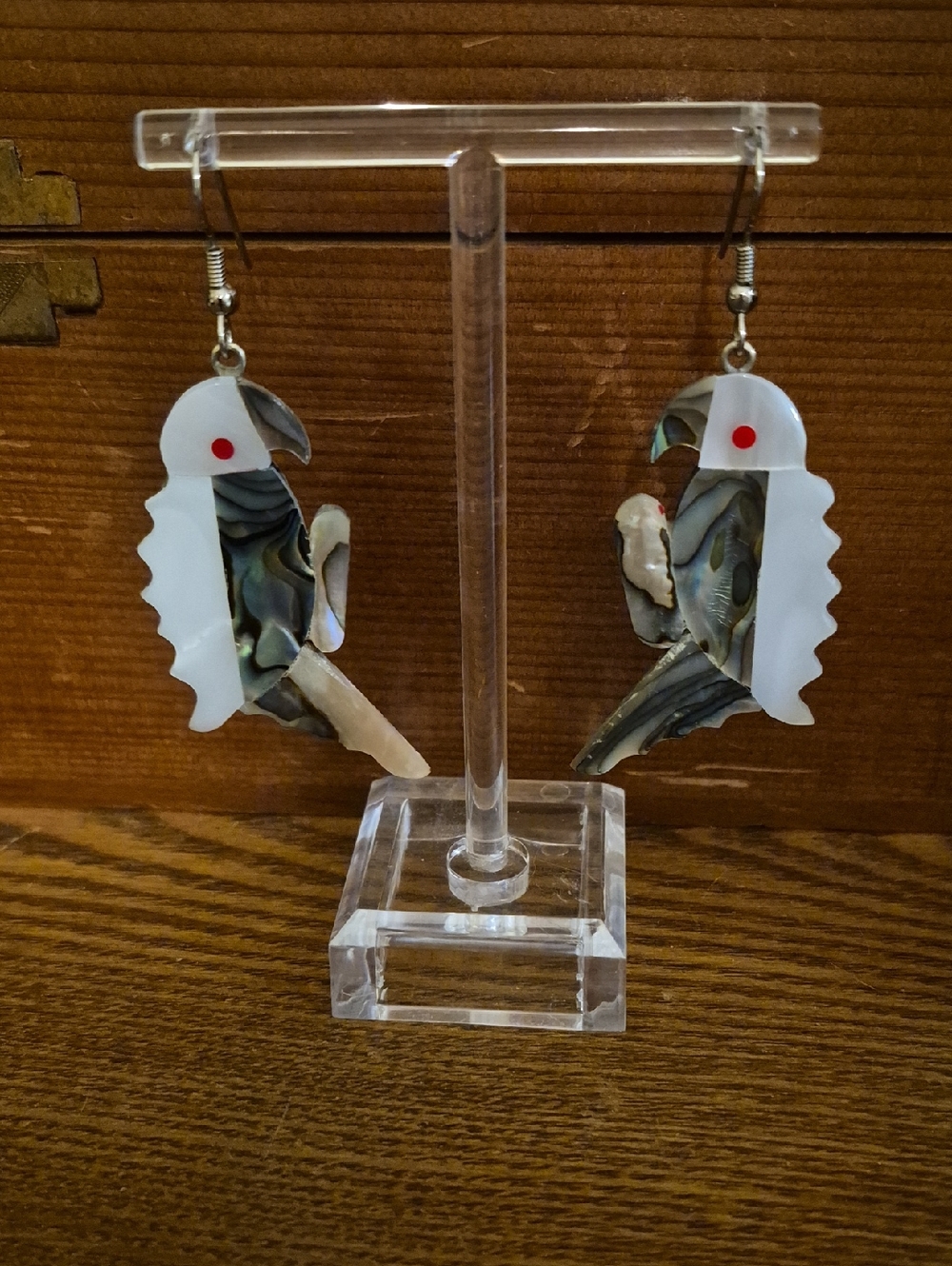 Abalone Parrot Drop Earrings with White Inlay
